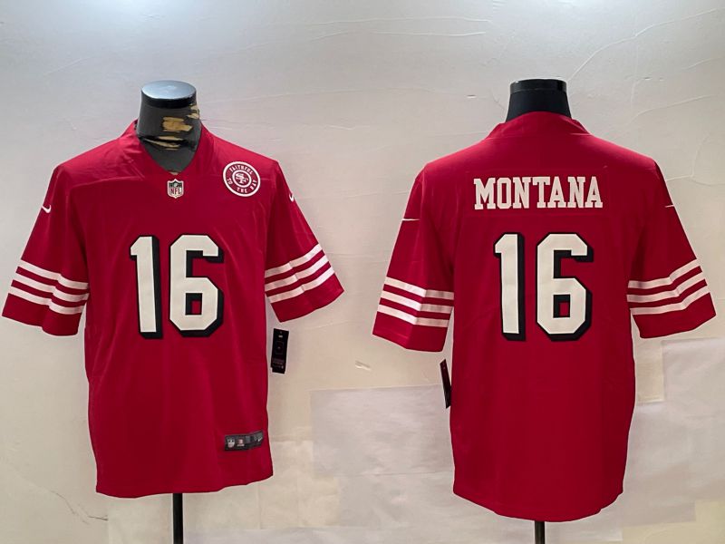 Men San Francisco 49ers #16 Montana Red Second generations 2024 Nike Limited NFL Jersey style 3